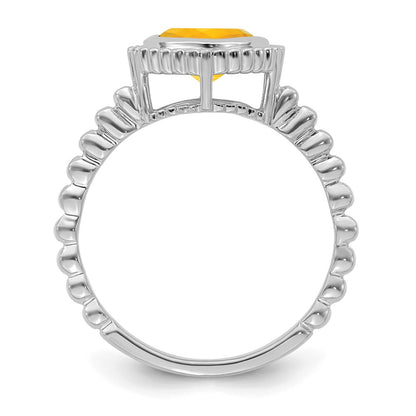 Solid 14k White Gold Cushion Simulated Citrine Ring