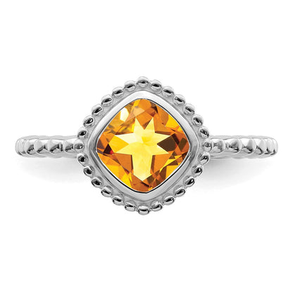 Solid 14k White Gold Cushion Simulated Citrine Ring