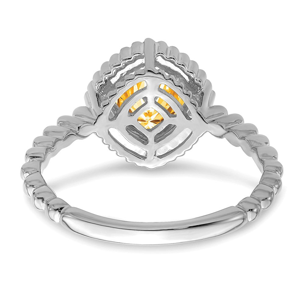 Solid 14k White Gold Cushion Simulated Citrine Ring