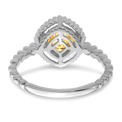 Solid 14k White Gold Cushion Simulated Citrine Ring