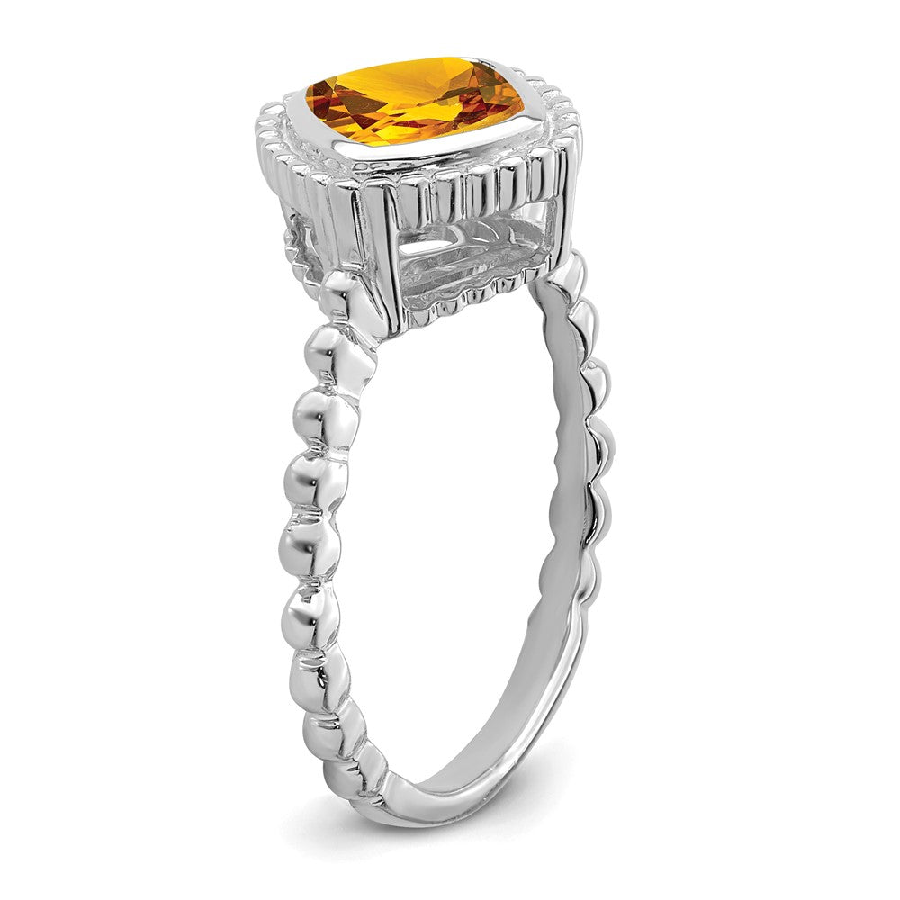 Solid 14k White Gold Cushion Simulated Citrine Ring