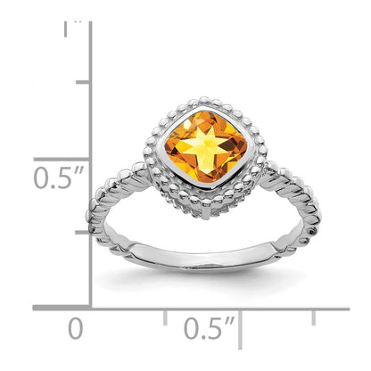 Solid 14k White Gold Cushion Simulated Citrine Ring