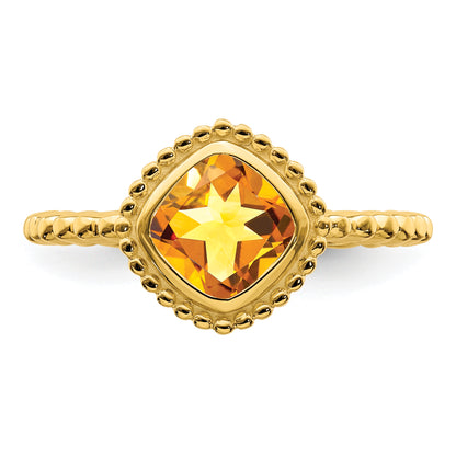 14K Yellow Gold Cushion Citrine Ring