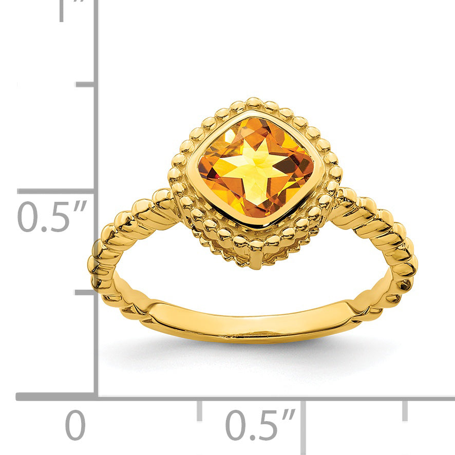 14K Yellow Gold Cushion Citrine Ring