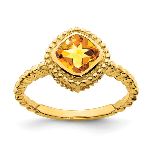 14K Yellow Gold Cushion Citrine Ring
