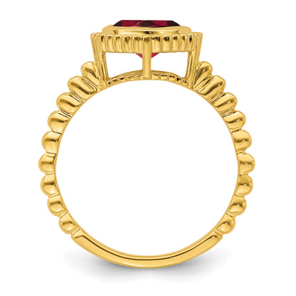 Solid 14k Yellow Gold Cushion Simulated Garnet Ring