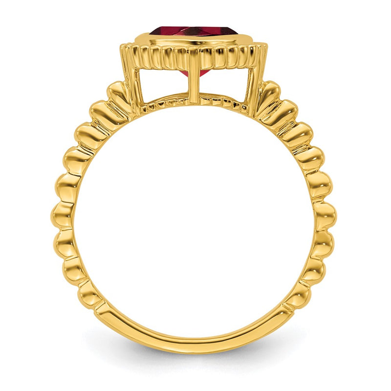 Solid 14k Yellow Gold Cushion Simulated Garnet Ring