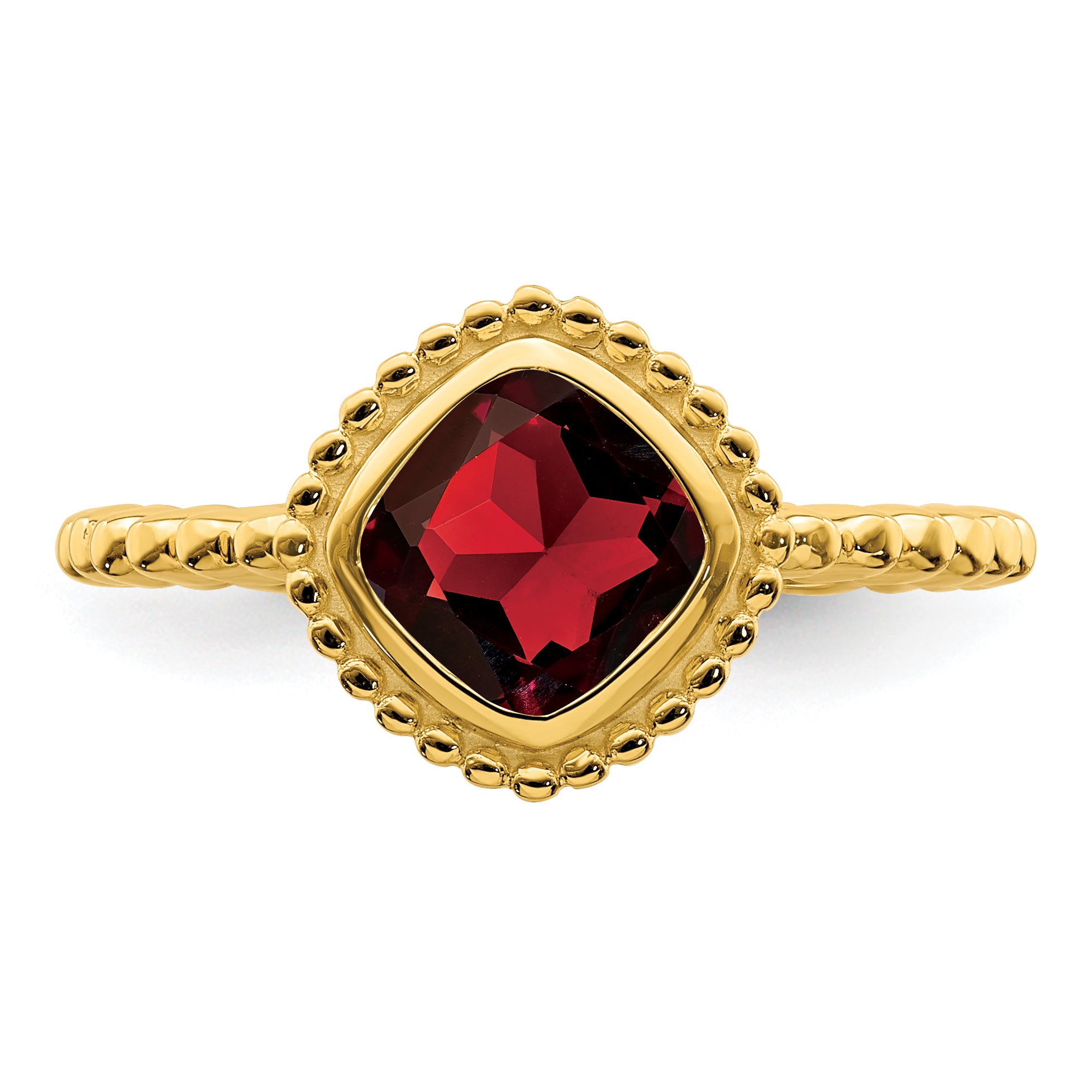 Solid 14k Yellow Gold Cushion Simulated Garnet Ring
