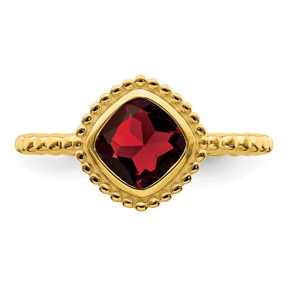 Solid 14k Yellow Gold Cushion Simulated Garnet Ring
