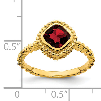 Solid 14k Yellow Gold Cushion Simulated Garnet Ring