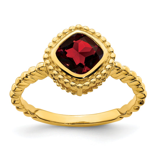 Solid 14k Yellow Gold Cushion Simulated Garnet Ring