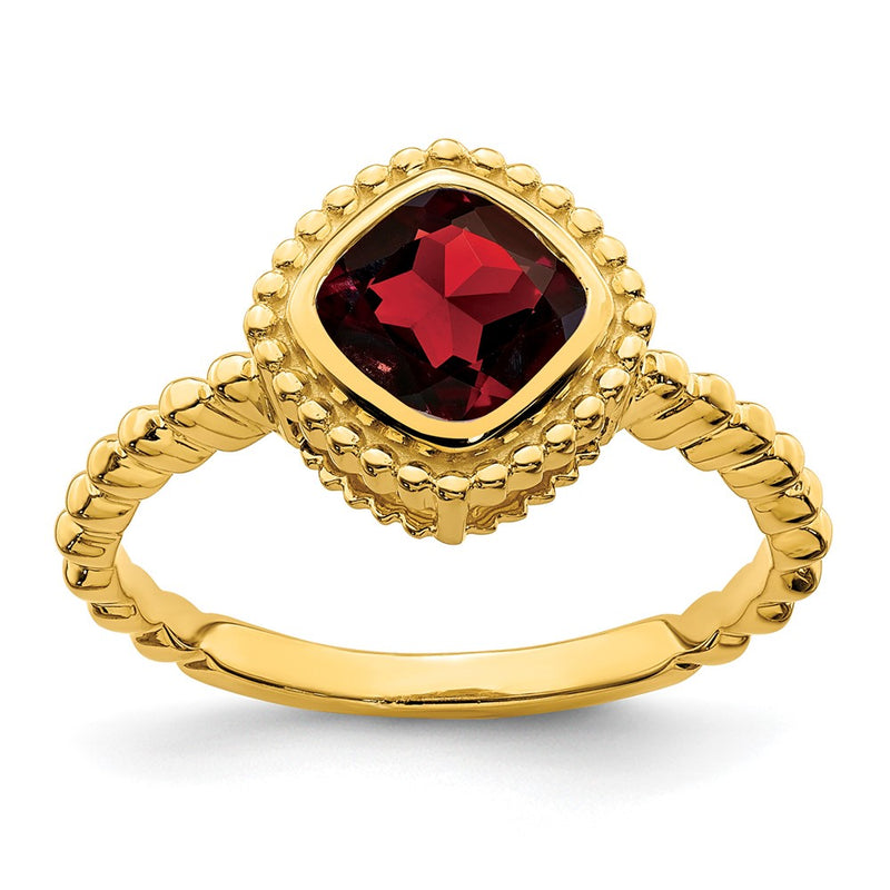 Solid 14k Yellow Gold Cushion Simulated Garnet Ring