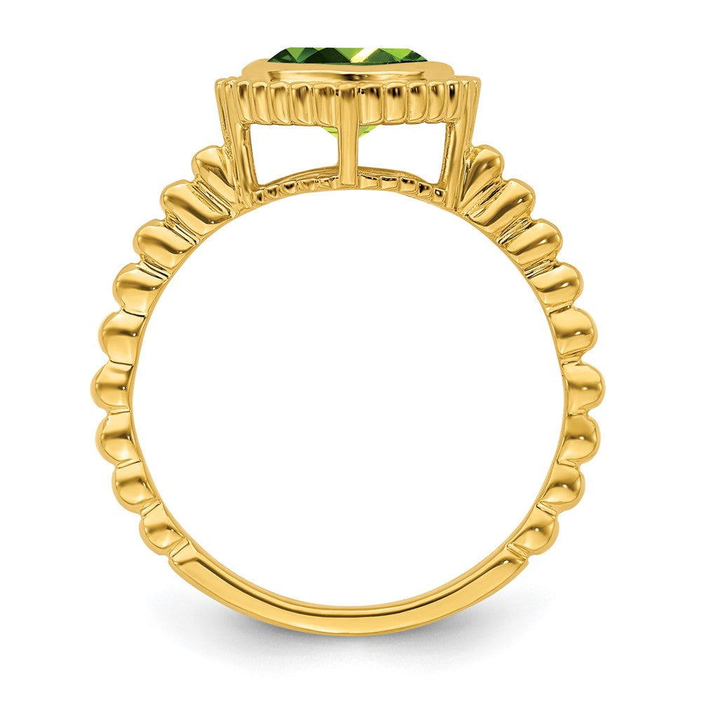 Solid 14k Yellow Gold Cushion Simulated Peridot Ring