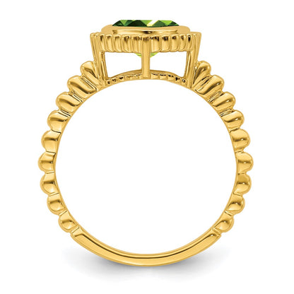 Solid 14k Yellow Gold Cushion Simulated Peridot Ring