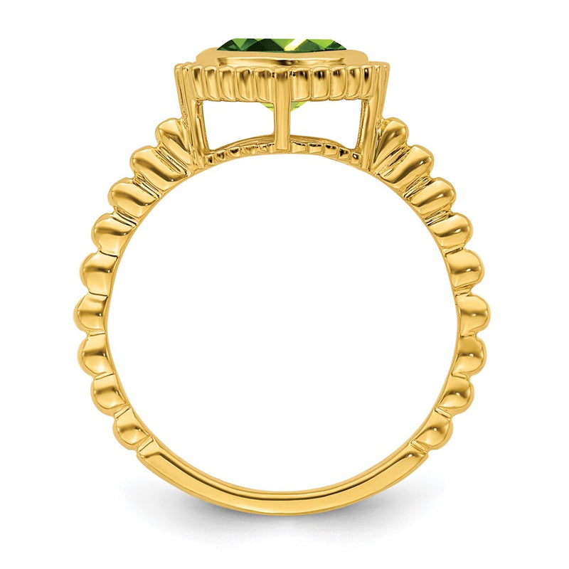 Solid 14k Yellow Gold Cushion Simulated Peridot Ring