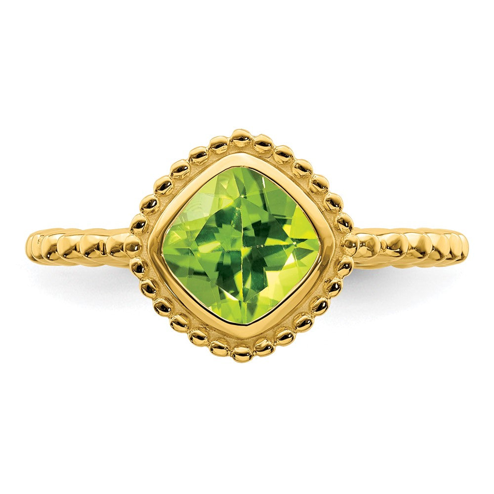 Solid 14k Yellow Gold Cushion Simulated Peridot Ring