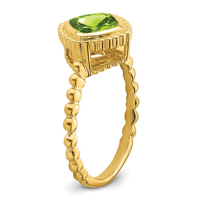 Solid 14k Yellow Gold Cushion Simulated Peridot Ring
