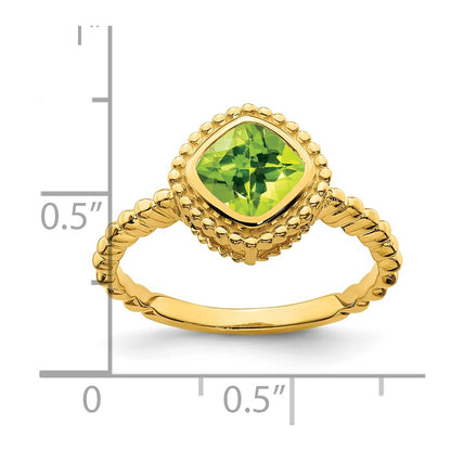 Solid 14k Yellow Gold Cushion Simulated Peridot Ring
