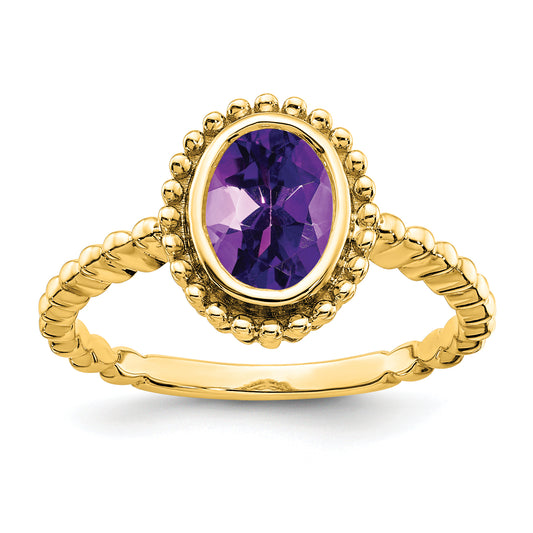 10K Yellow Gold Oval Amethyst Ring
