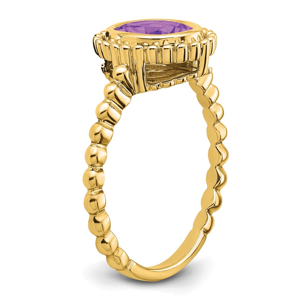 Solid 14k Yellow Gold Oval Simulated Amethyst Ring