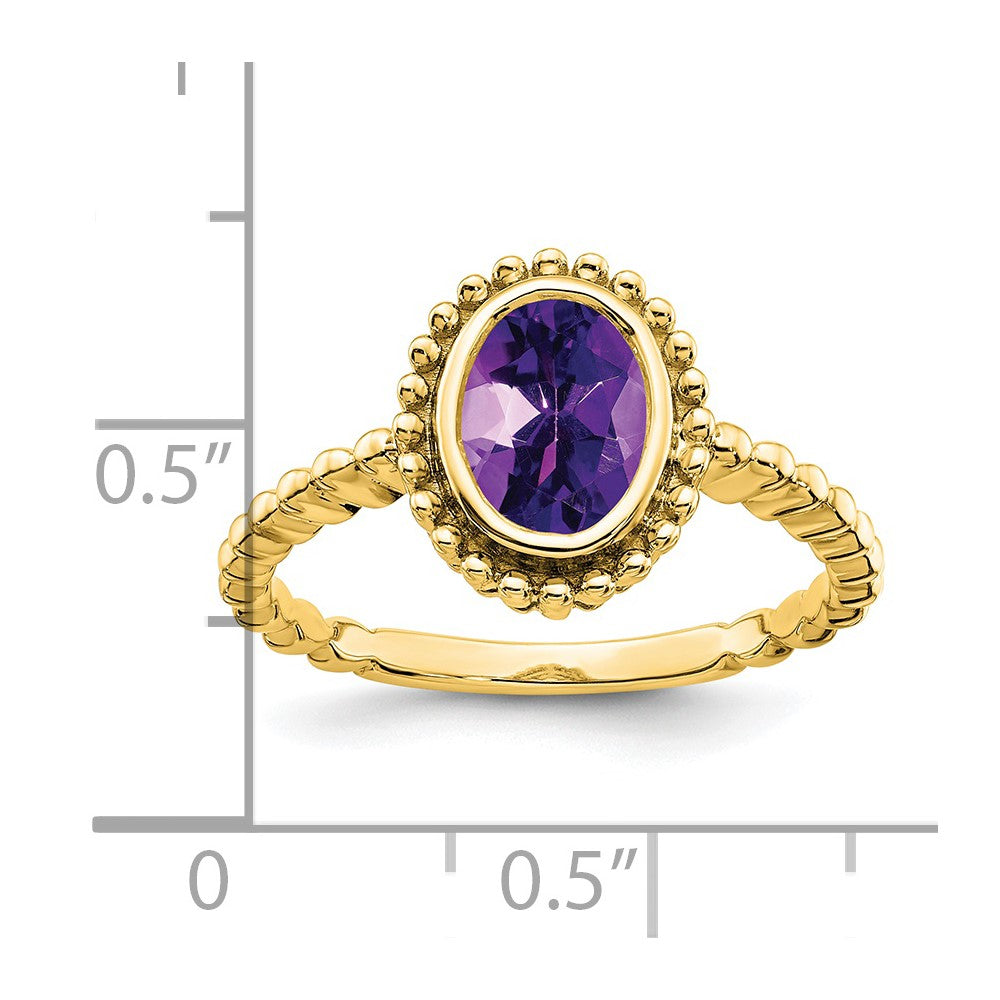 Solid 14k Yellow Gold Oval Simulated Amethyst Ring