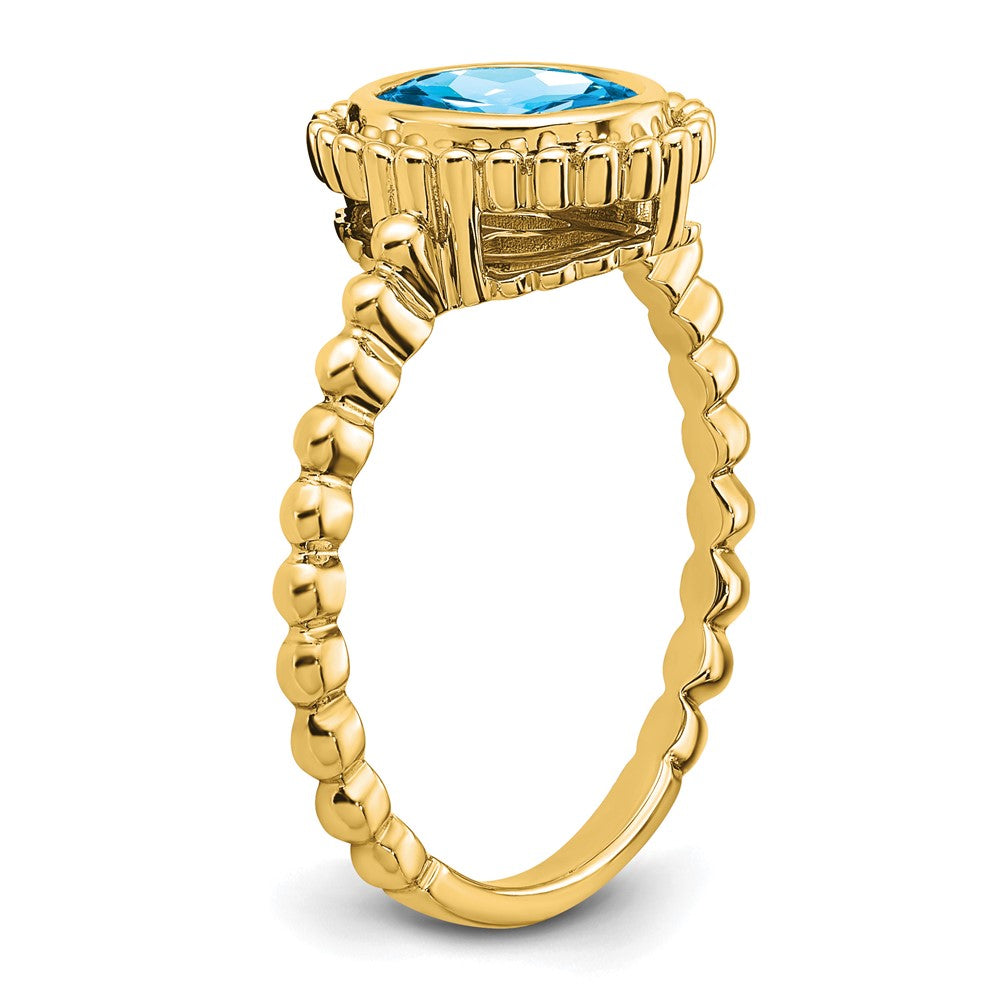 Solid 14k Yellow Gold Oval Simulated Blue Topaz Ring