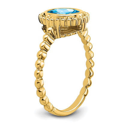 Solid 14k Yellow Gold Oval Simulated Blue Topaz Ring