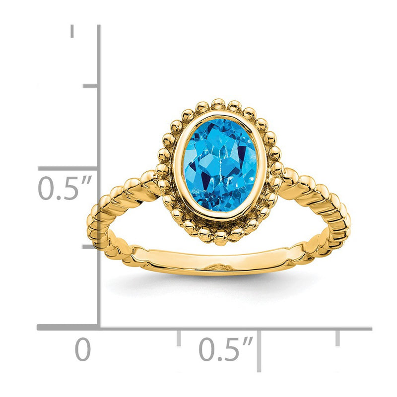 Solid 14k Yellow Gold Oval Simulated Blue Topaz Ring