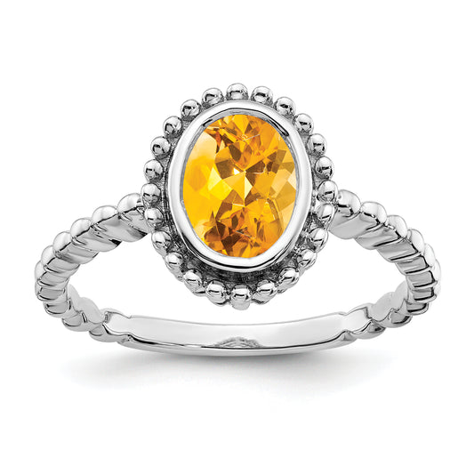 10K White Gold Oval Citrine Ring