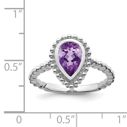 Solid 14k White Gold Pear Simulated Amethyst Ring