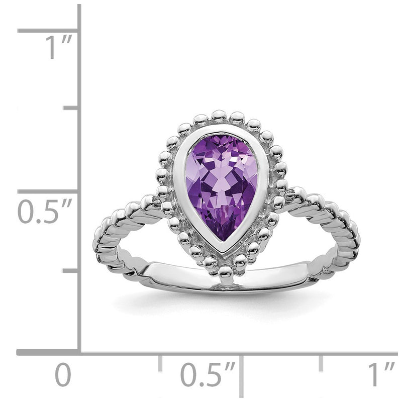 Solid 14k White Gold Pear Simulated Amethyst Ring