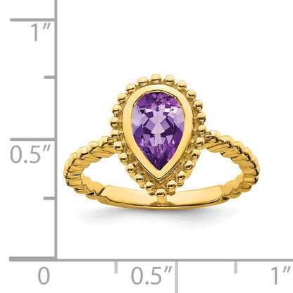 Solid 14k Yellow Gold Pear Simulated Amethyst Ring