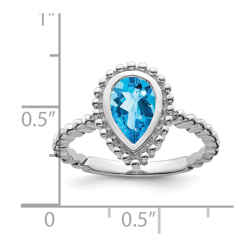 Solid 14k White Gold Pear Simulated Blue Topaz Ring
