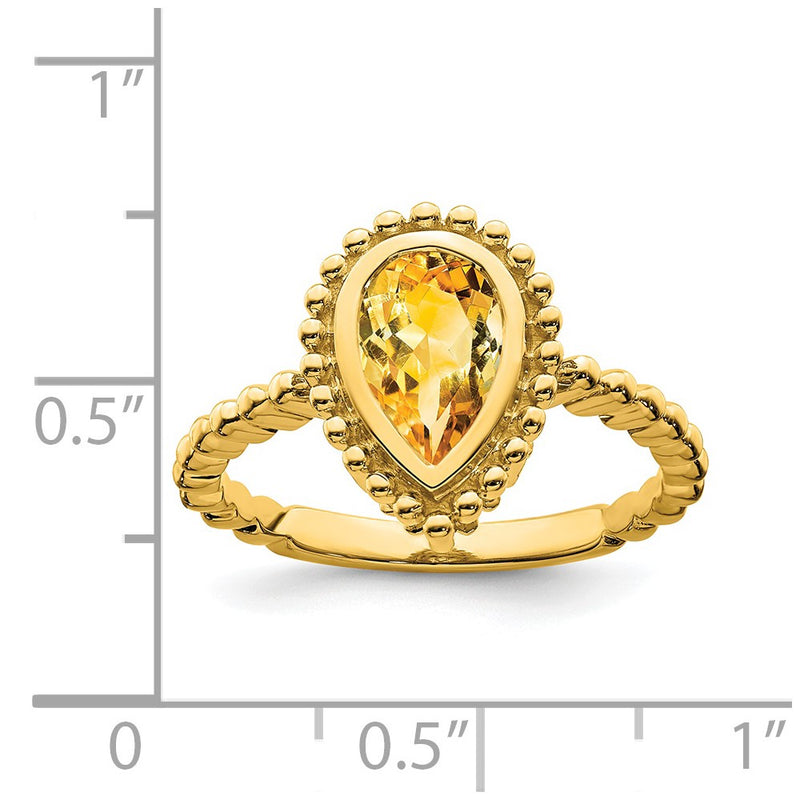 Solid 14k Yellow Gold Pear Simulated Citrine Ring