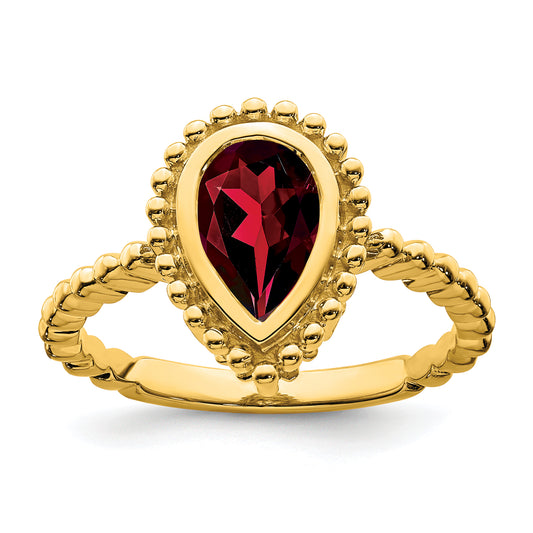 14K Yellow Gold Pear Garnet Ring