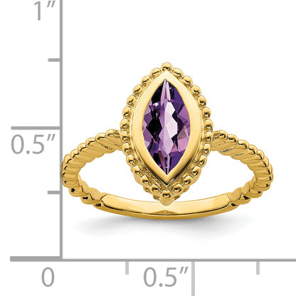 Solid 14k Yellow Gold Marquise Simulated Amethyst Ring