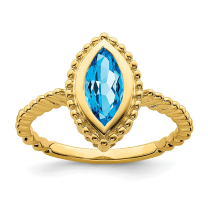14K Yellow Gold Marquise Blue Topaz Ring