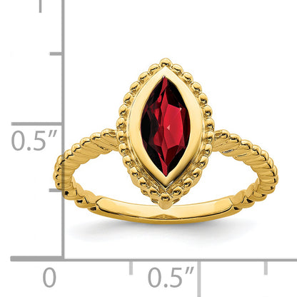 Solid 14k Yellow Gold Marquise Simulated Garnet Ring