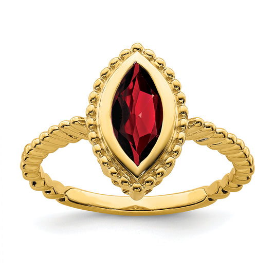 Solid 14k Yellow Gold Marquise Simulated Garnet Ring