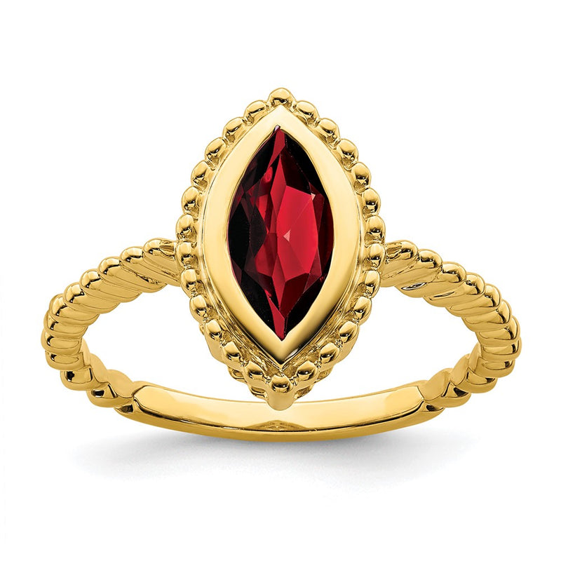Solid 14k Yellow Gold Marquise Simulated Garnet Ring