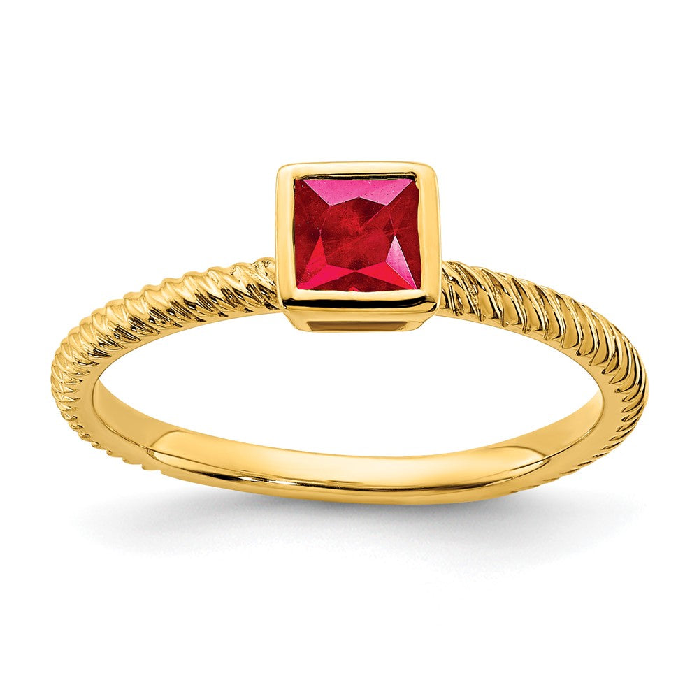 14K Yellow Gold Square Bezel Ruby Ring