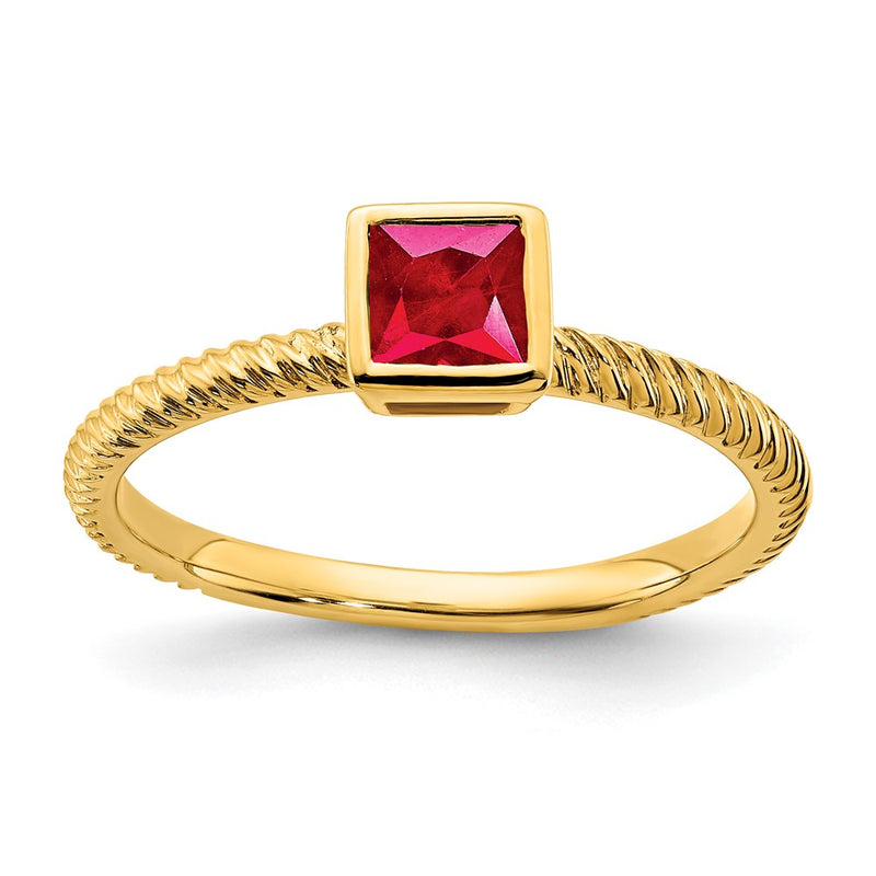 14K Yellow Gold Square Bezel Ruby Ring