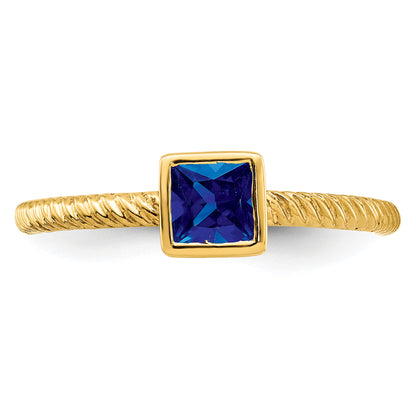14K Yellow Gold Square Bezel Sapphire Ring
