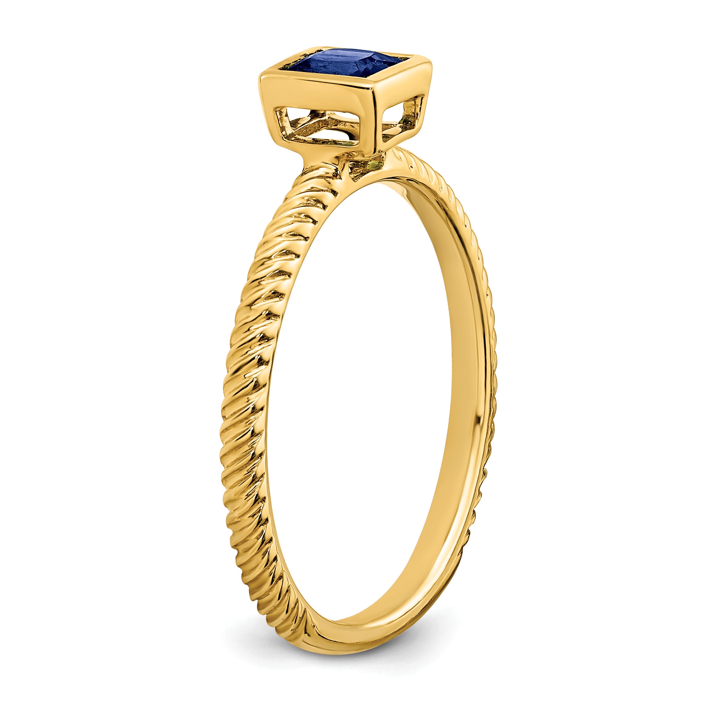 14K Yellow Gold Square Bezel Sapphire Ring