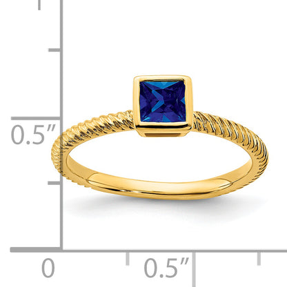 14K Yellow Gold Square Bezel Sapphire Ring