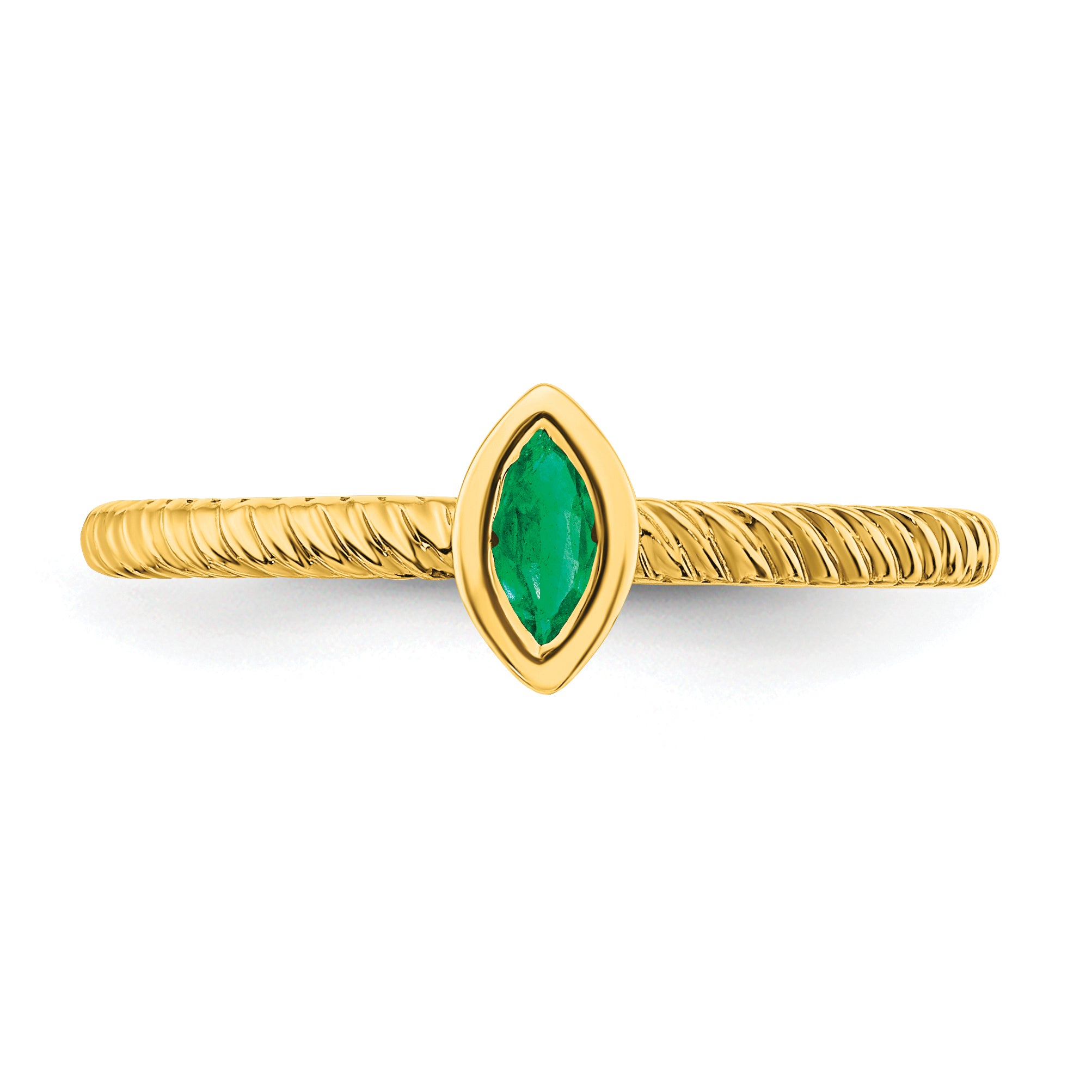 14K Yellow Gold Marquise Bezel Emerald Ring