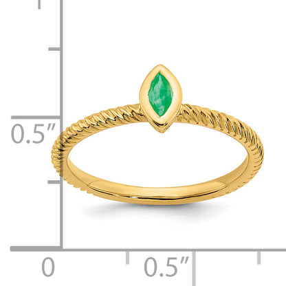 14K Yellow Gold Marquise Bezel Emerald Ring