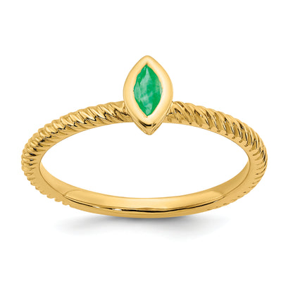 14K Yellow Gold Marquise Bezel Emerald Ring
