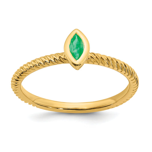 14K Yellow Gold Marquise Bezel Emerald Ring