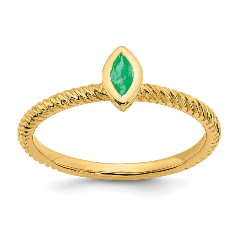 14K Yellow Gold Marquise Bezel Emerald Ring